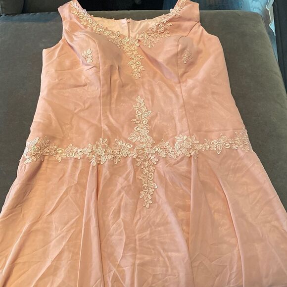 Women’s Pink Chiffon Dress Floral Detail ZipUpBack Matching Jacket Size 24W/26W - Picture 13 of 14